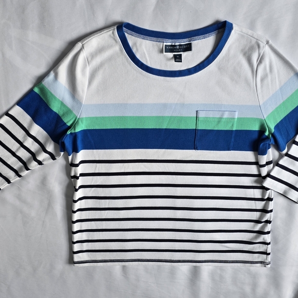 Karen Scott Tops - Karen Scott Blue and Green Striped 3/4 Sleeve Top Nautical vibe Size XL